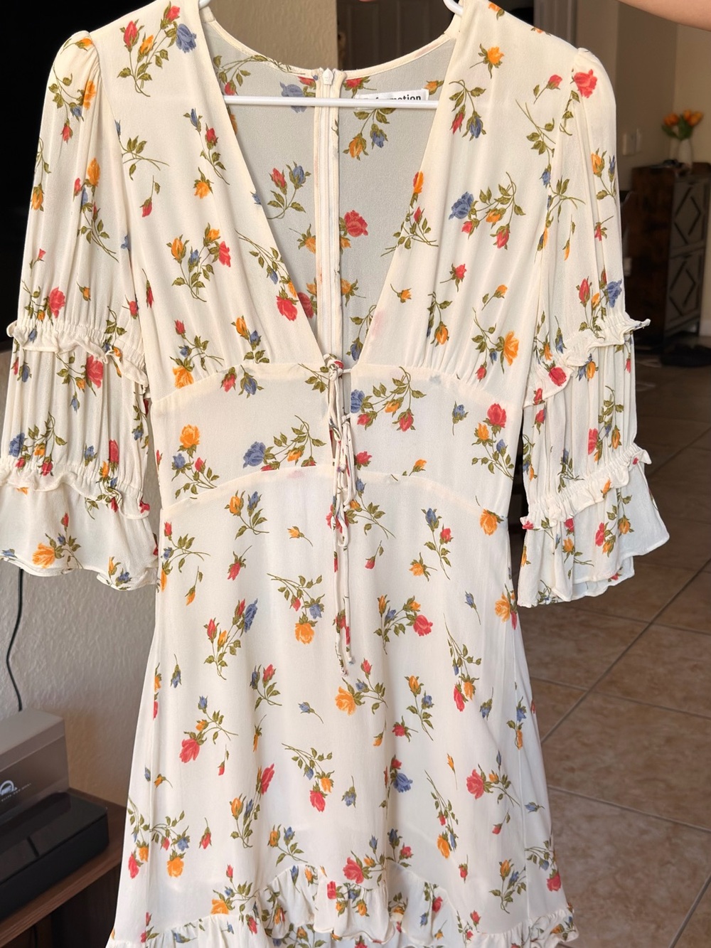Reformation Cream Midi Dress with Multicolor Floral Print